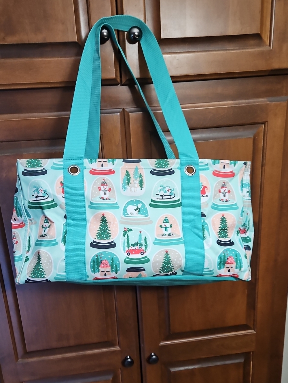 Teal Snow Globe Print Tote Bag